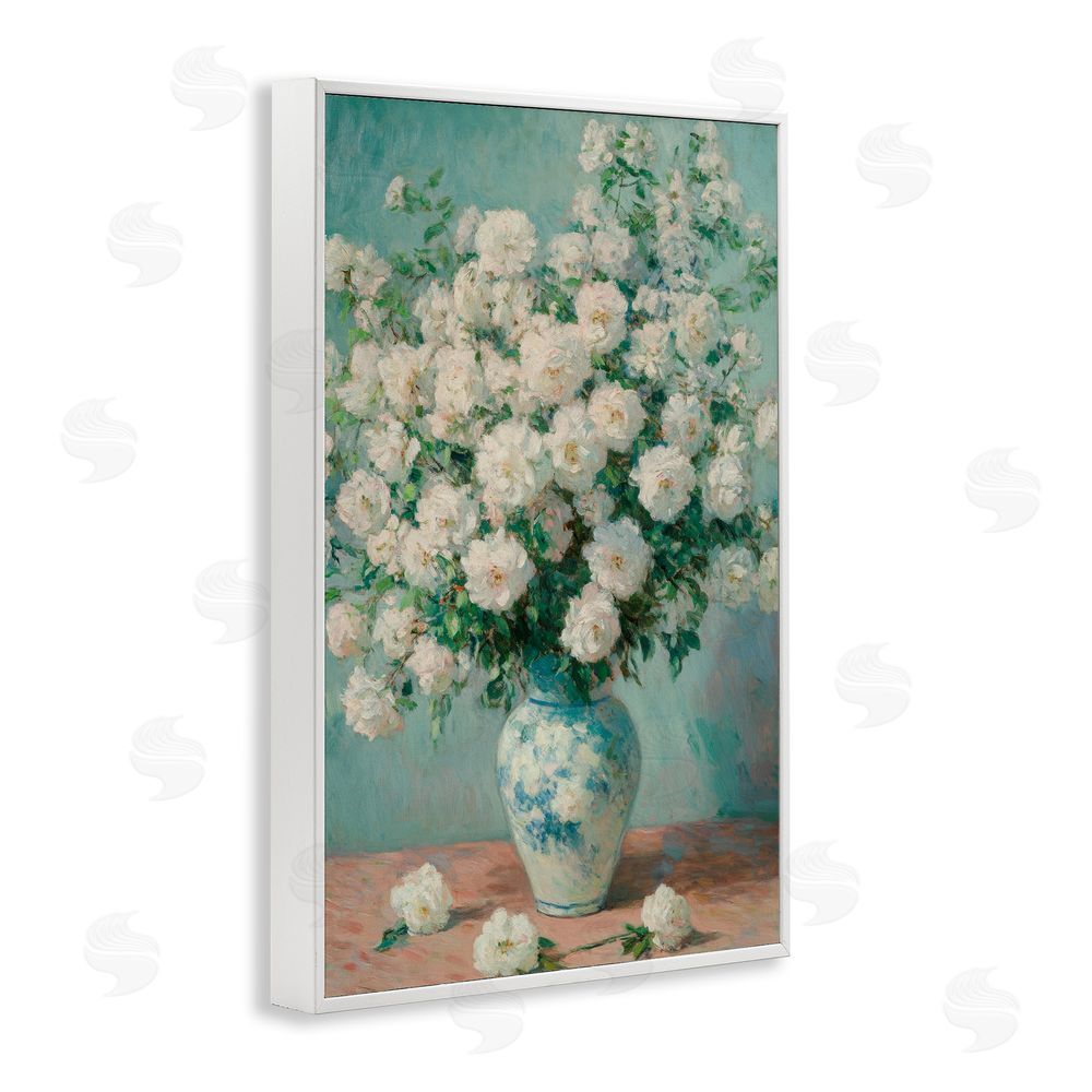 Petal Prints Design Lush Bouquet of White Roses White Framed Giclee Wall Art
