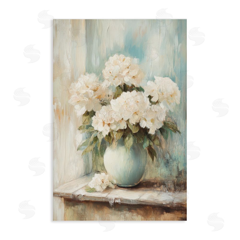 Petal Prints Design Mantle Arrangement of Soft Blossoms Stretched Canvas Wall Art