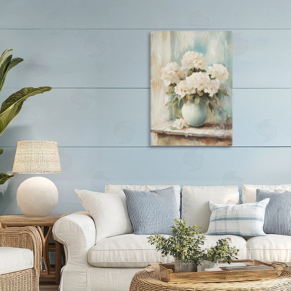 Petal Prints Design Mantle Arrangement of Soft Blossoms Stretched Canvas Wall Art in Room
