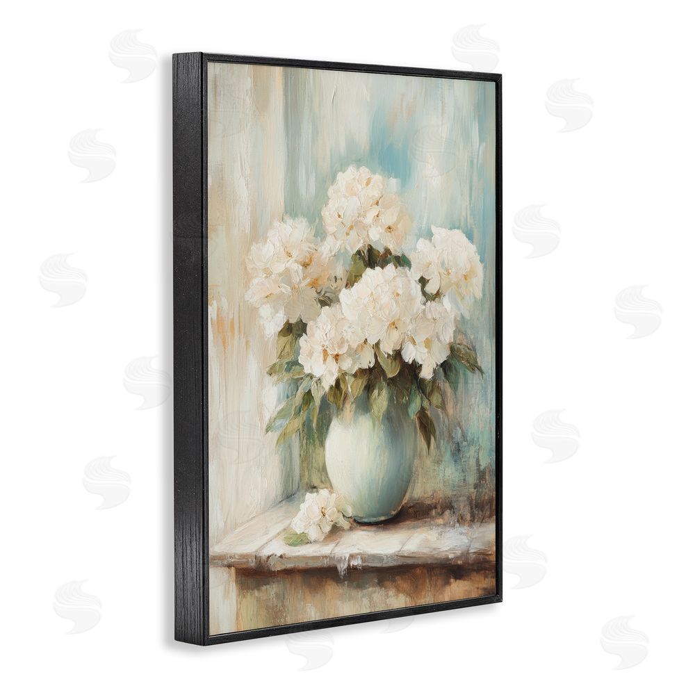 Petal Prints Design Mantle Arrangement of Soft Blossoms Black Framed Giclee Wall Art