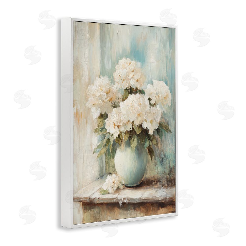 Petal Prints Design Mantle Arrangement of Soft Blossoms White Framed Giclee Wall Art
