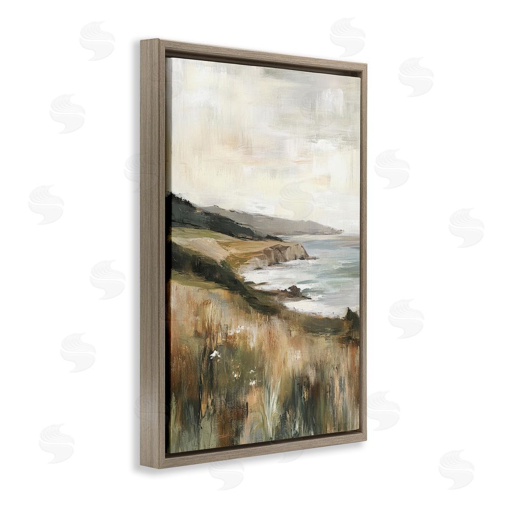 Petal Prints Design Northern Coast Seaside Landscape Brown Floating Framed Canvas Wall Art