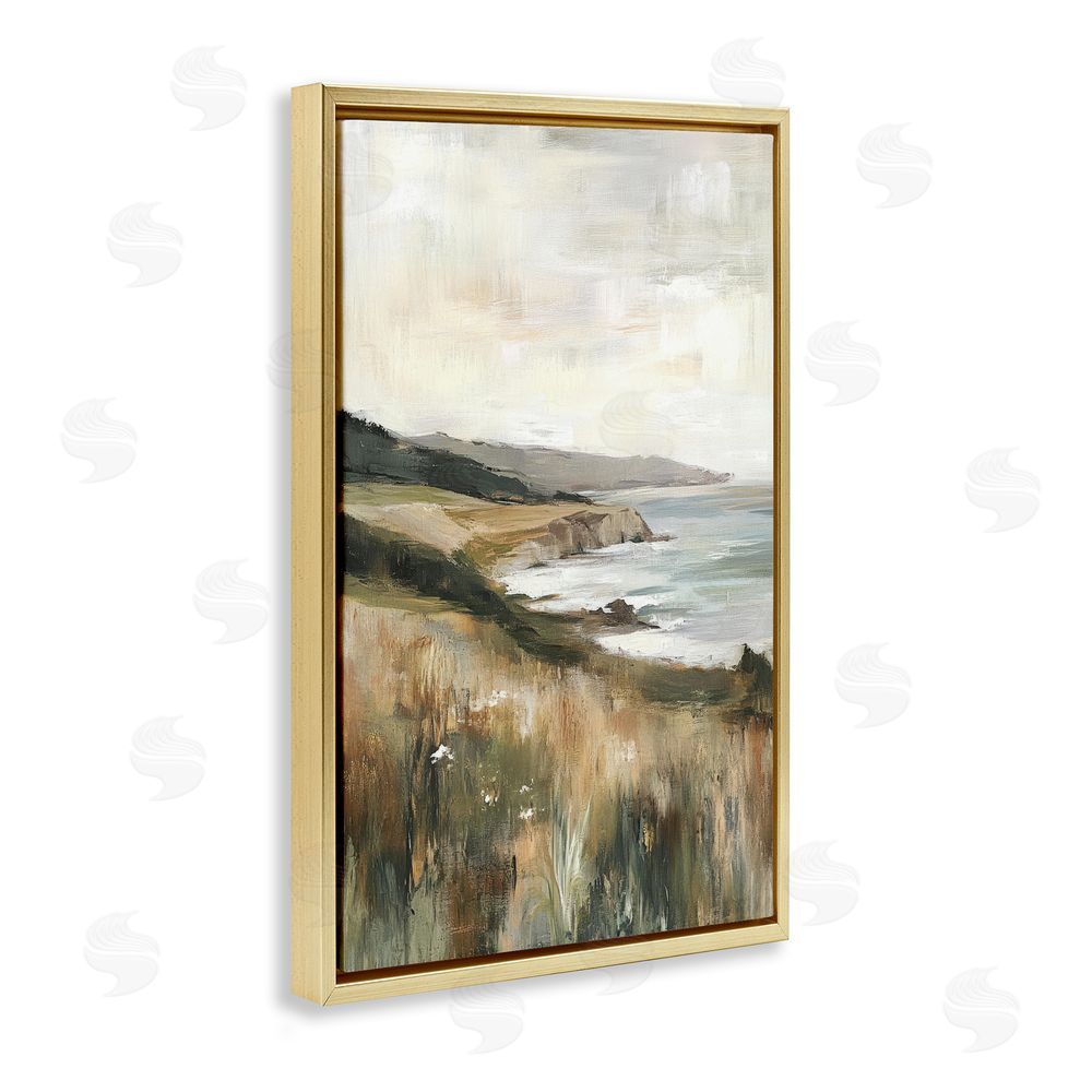 Petal Prints Design Northern Coast Seaside Landscape Gold Floating Framed Canvas Wall Art