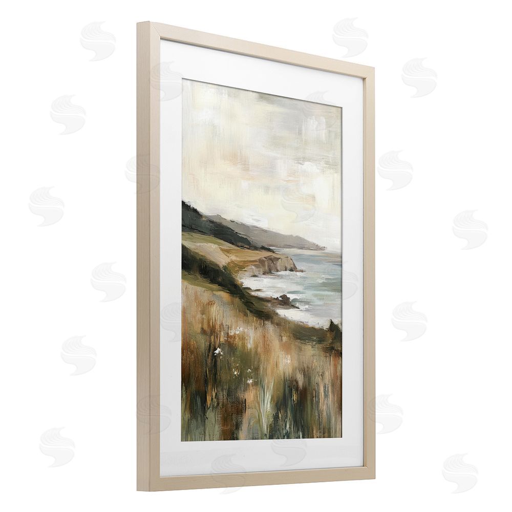 Petal Prints Design Northern Coast Seaside Landscape Brown Framed Print Under Glass Wall Art