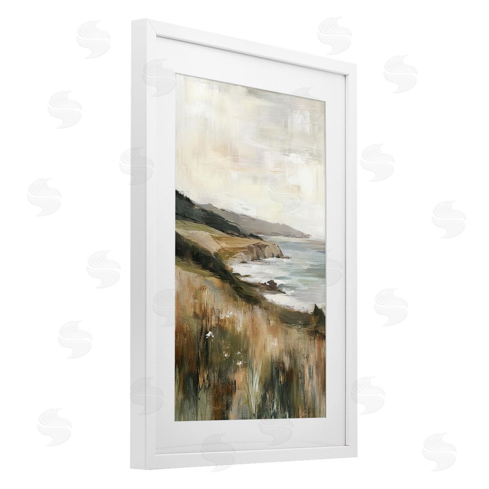 Petal Prints Design Northern Coast Seaside Landscape White Framed Print Under Glass Wall Art