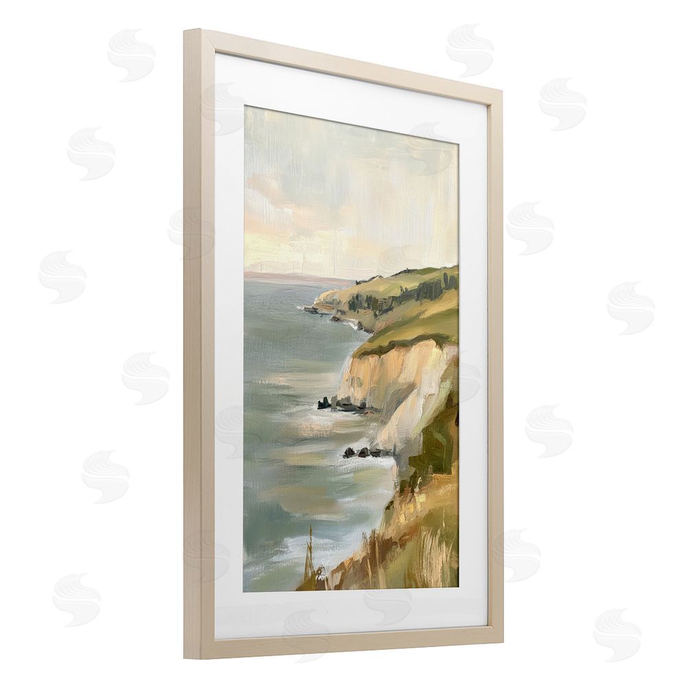Petal Prints Design Cliffs Off The Sea Brown Framed Print Under Glass Wall Art