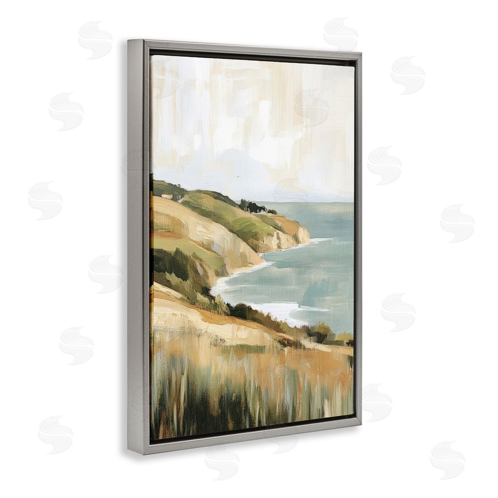 Petal Prints Design Serene Cliff in Morning Light Gray Floating Framed Canvas Wall Art Print