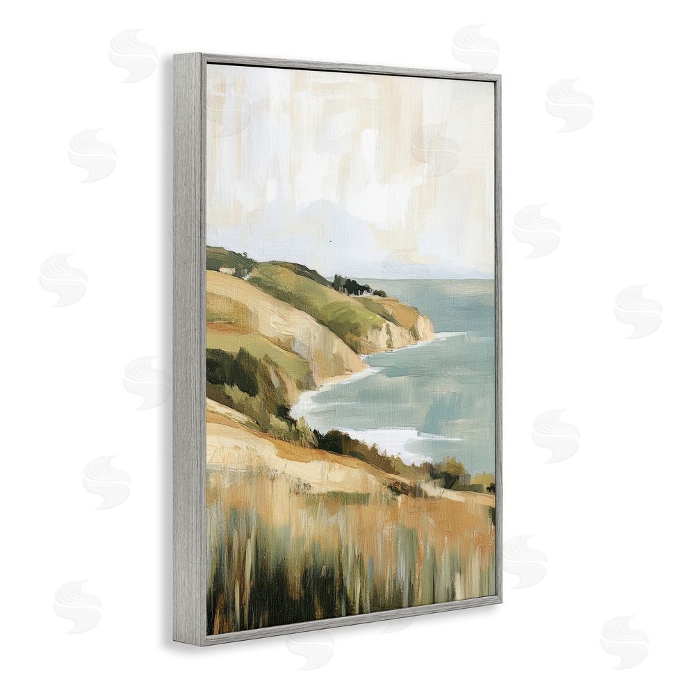 Petal Prints Design Serene Cliff in Morning Light Gray Framed Giclee Wall Art Print