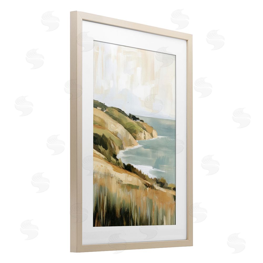 Petal Prints Design Serene Cliff in Morning Light Brown Framed Print Under Glass with White Mat Wall Art