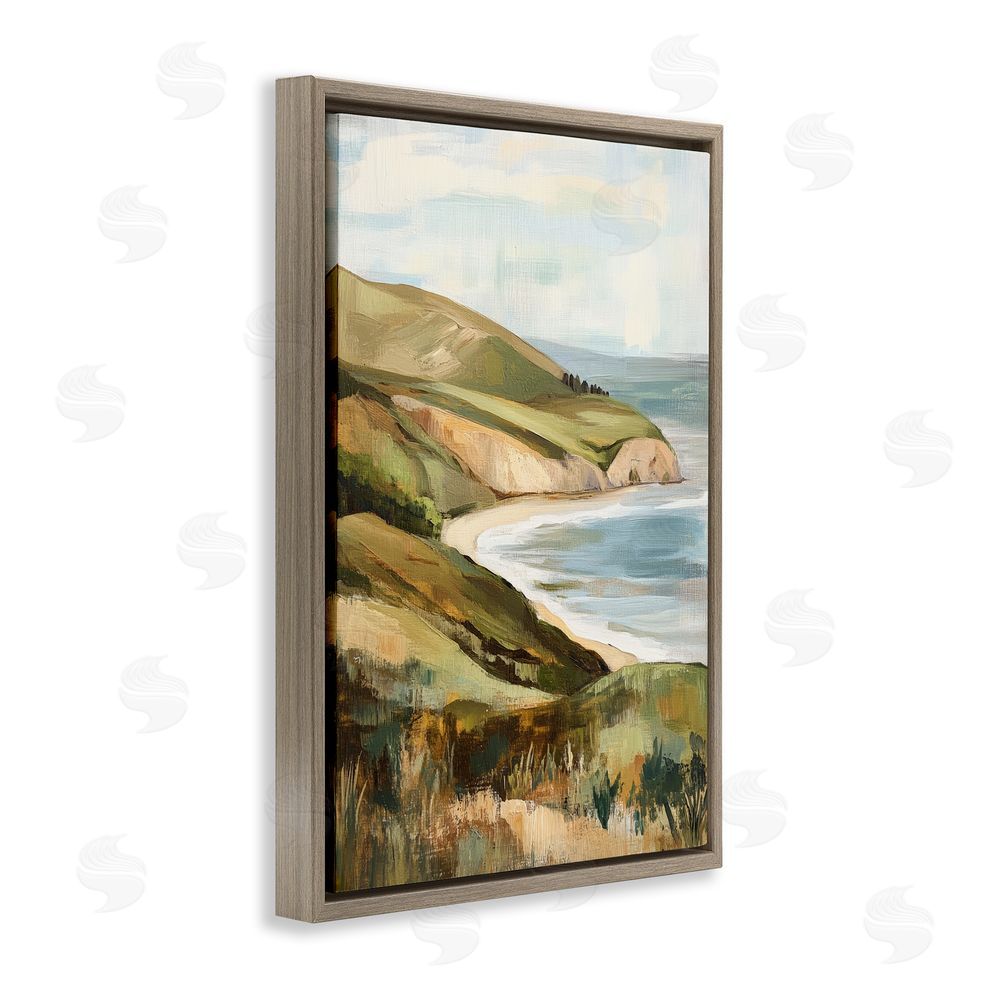 Petal Prints Design Painted Cliffside By The Sea Brown Floating Framed Canvas Wall Art
