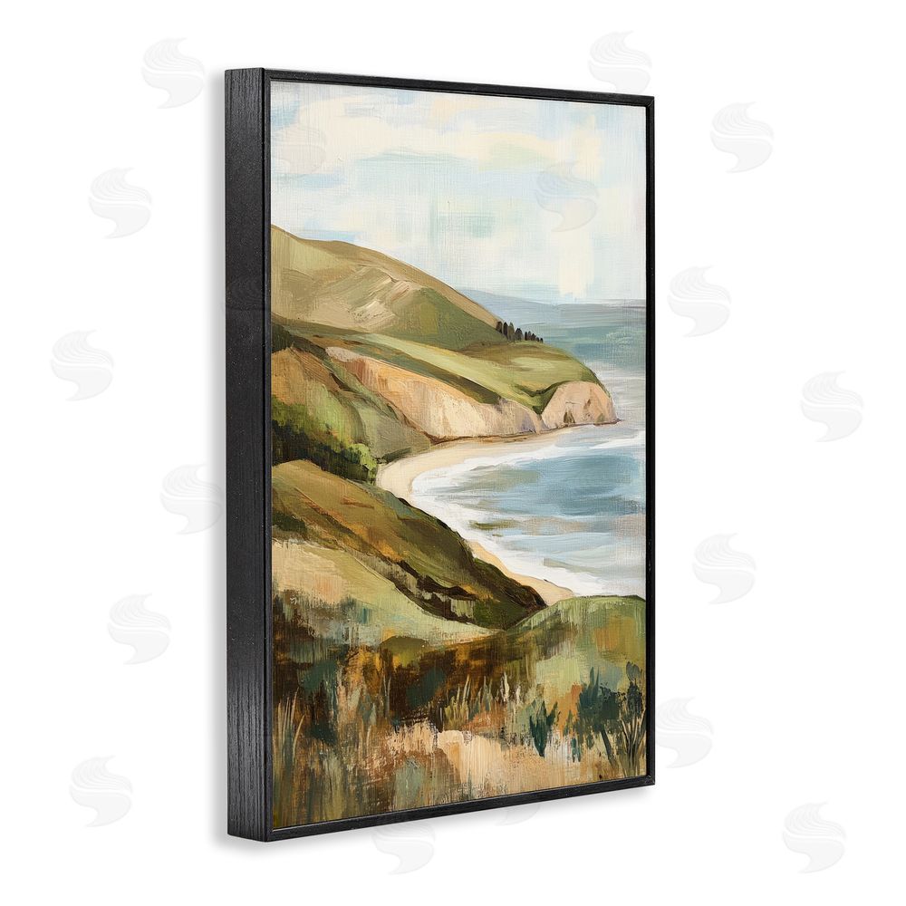 Petal Prints Design Painted Cliffside By The Sea Black Framed Giclee Wall Art