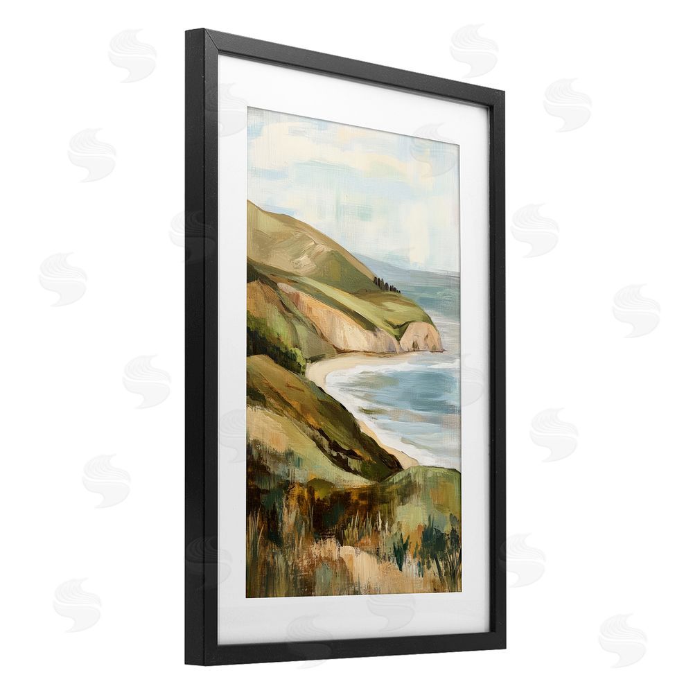 Petal Prints Design Painted Cliffside By The Sea Black Framed Print Under Glass Wall Art