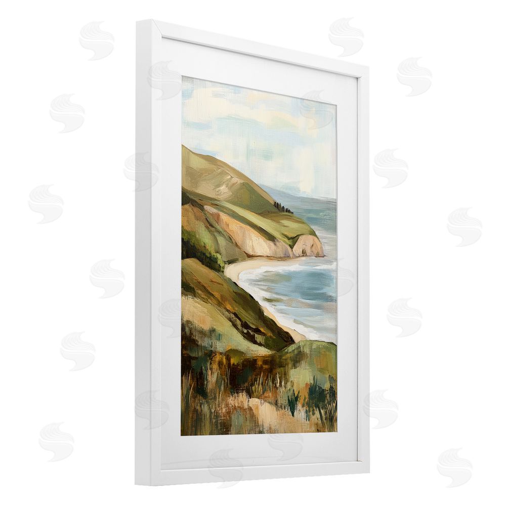 Petal Prints Design Painted Cliffside By The Sea White Framed Print Under Glass Wall Art