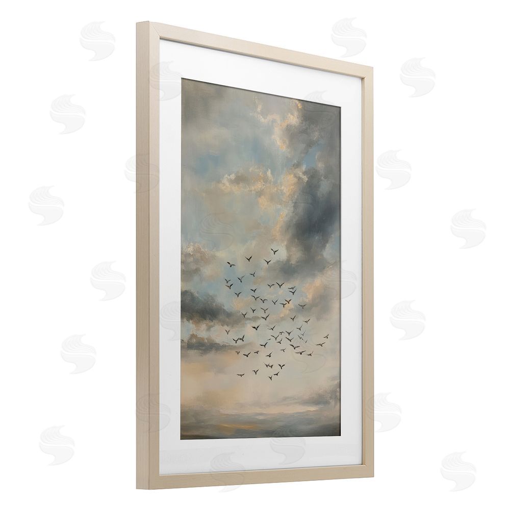 Petal Prints Design Birds in the Clouds at Dusk Brown Framed Print Under Glass with Matting Wall Art