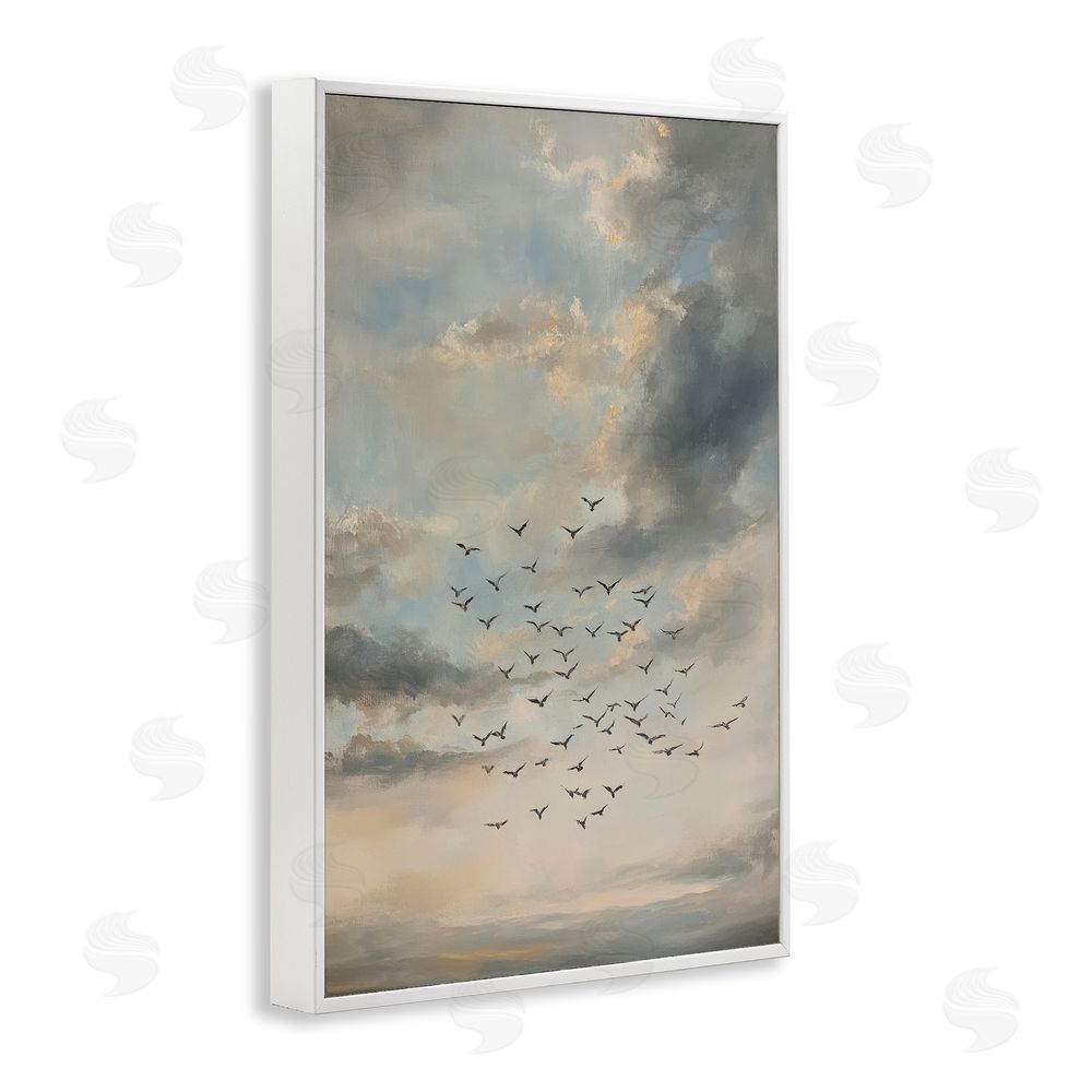Petal Prints Design Birds in the Clouds at Dusk White Framed Giclee Wall Art Print