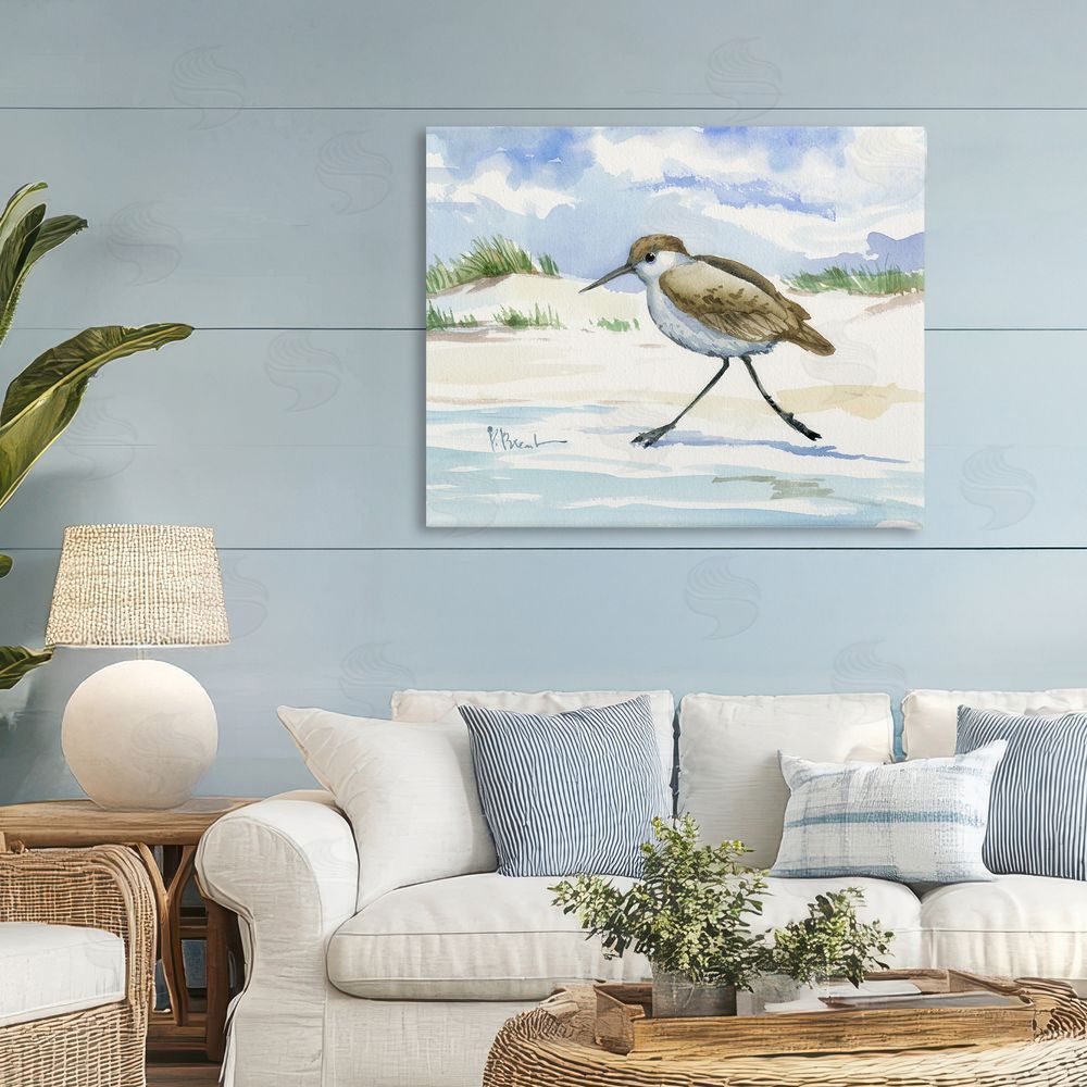 Paul Brent Inlet Beach Sandpiper Running Stretched Canvas Wall Art in Room