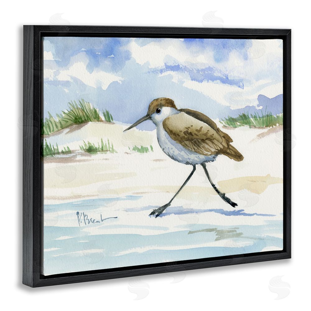 Paul Brent Inlet Beach Sandpiper Running Black Floating Framed Canvas Wall Art