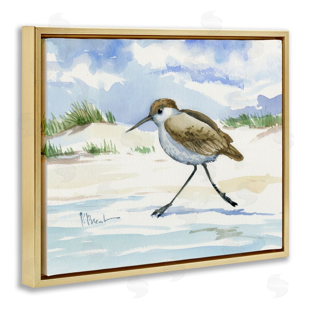 Paul Brent Inlet Beach Sandpiper Running Gold Floating Framed Canvas Wall Art