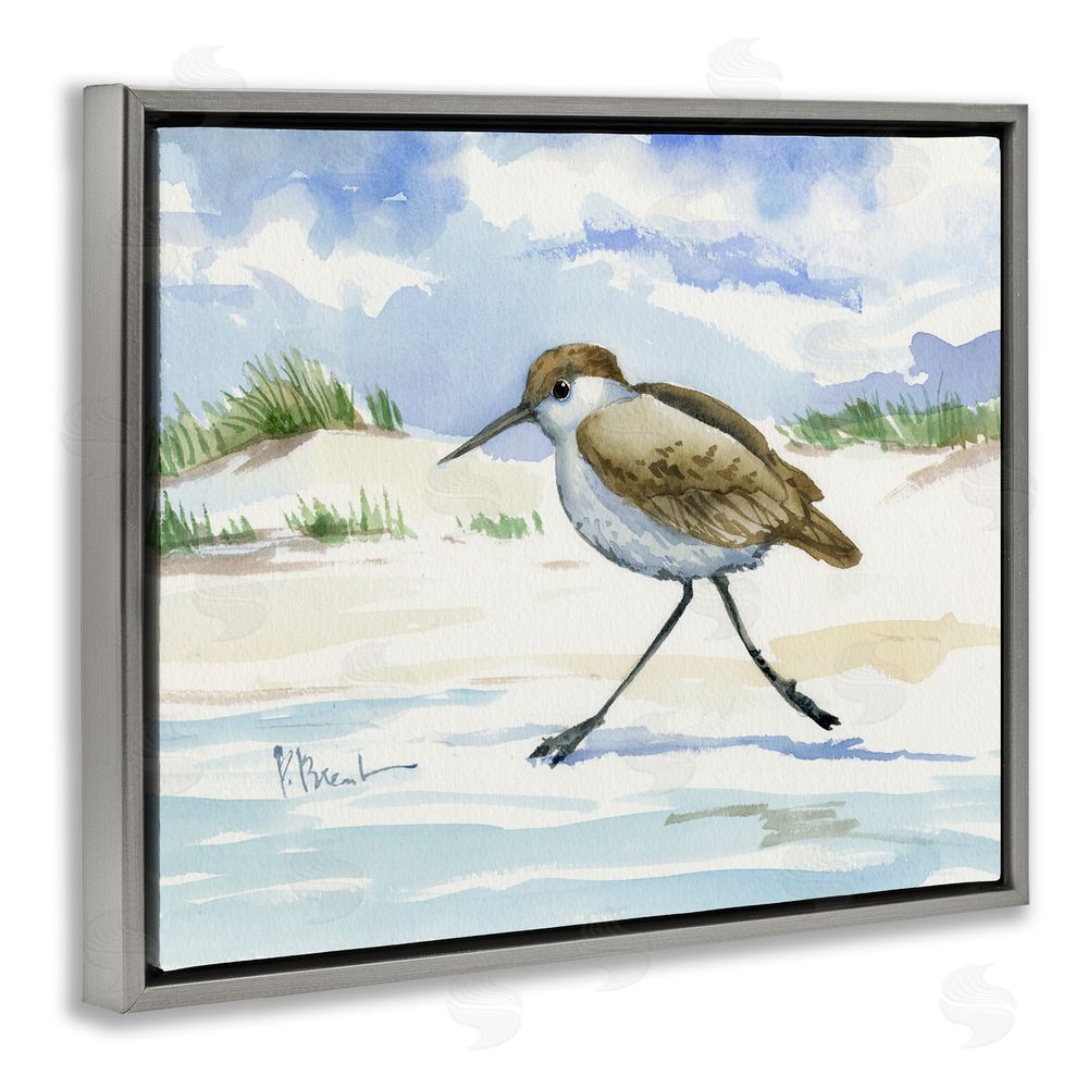 Paul Brent Inlet Beach Sandpiper Running Gray Floating Framed Canvas Wall Art