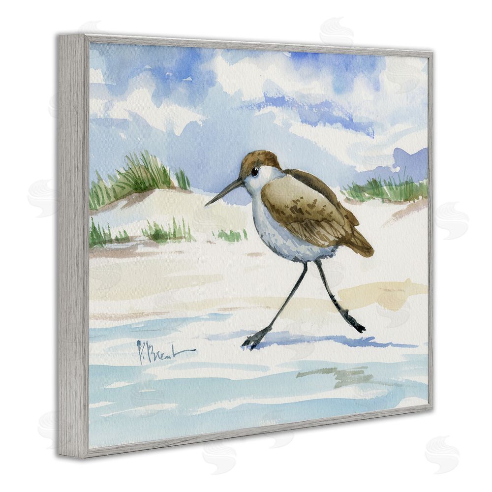 Paul Brent Inlet Beach Sandpiper Running Gray Framed Giclee Wall Art