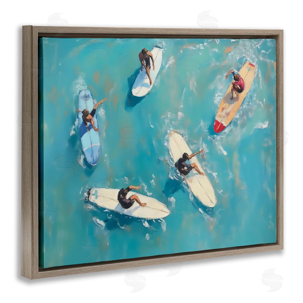 LSR Design Studio Group of Surfers at Sea Brown Floating Framed Canvas Wall Art