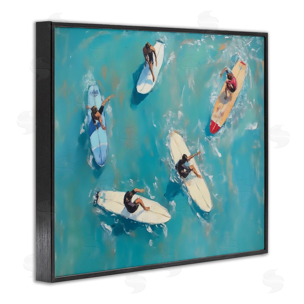 LSR Design Studio Group of Surfers at Sea Black Framed Giclee Wall Art
