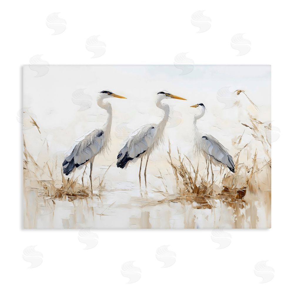 LSR Design Studio Neutral Blue Herons in Reeds Stretched Canvas Wall Art