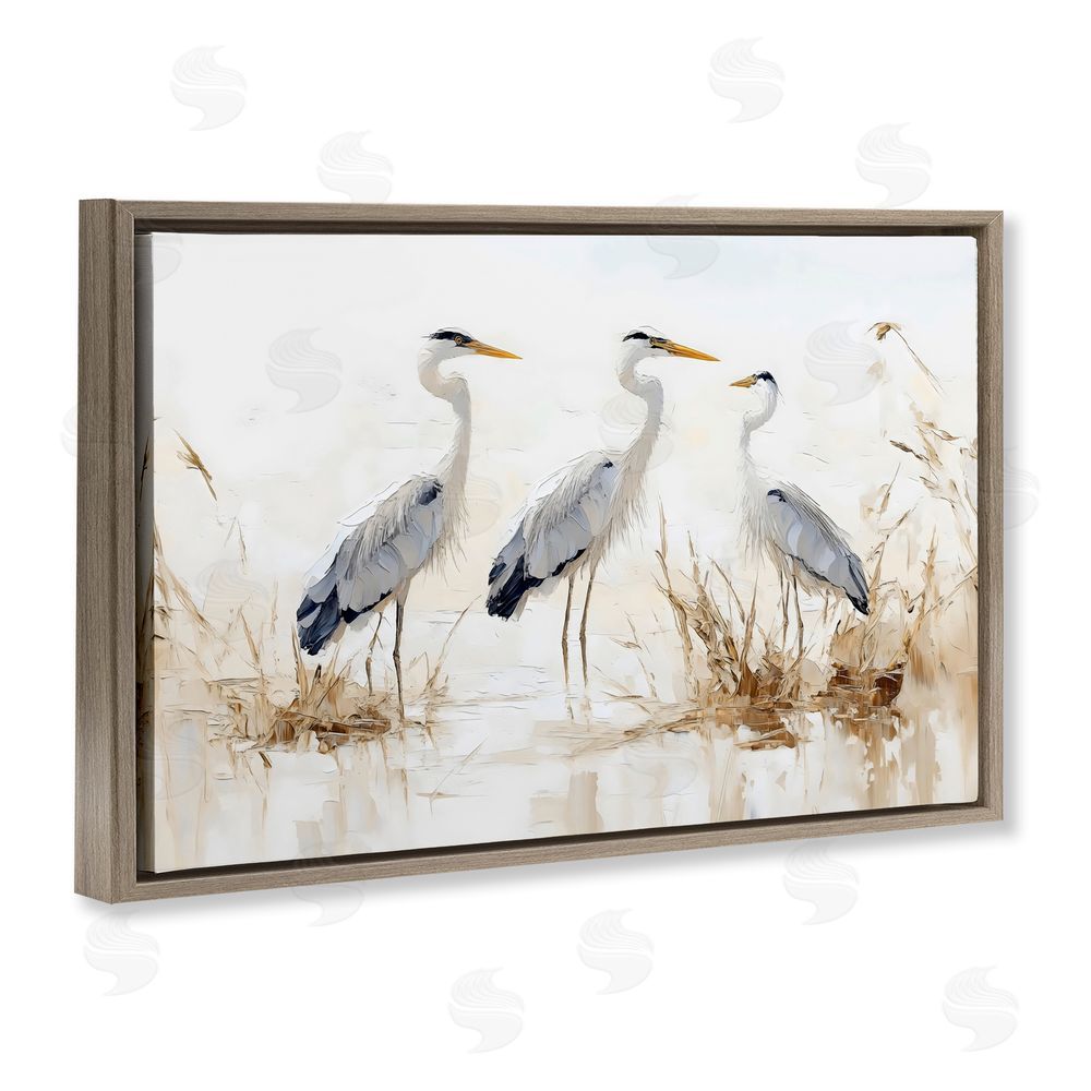 LSR Design Studio Neutral Blue Herons in Reeds Brown Floating Framed Canvas Wall Art