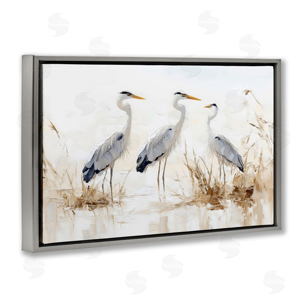 LSR Design Studio Neutral Blue Herons in Reeds Gray Floating Framed Canvas Wall Art