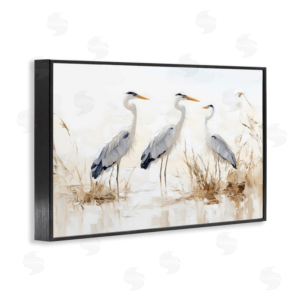 LSR Design Studio Neutral Blue Herons in Reeds Black Framed Giclee Wall Art