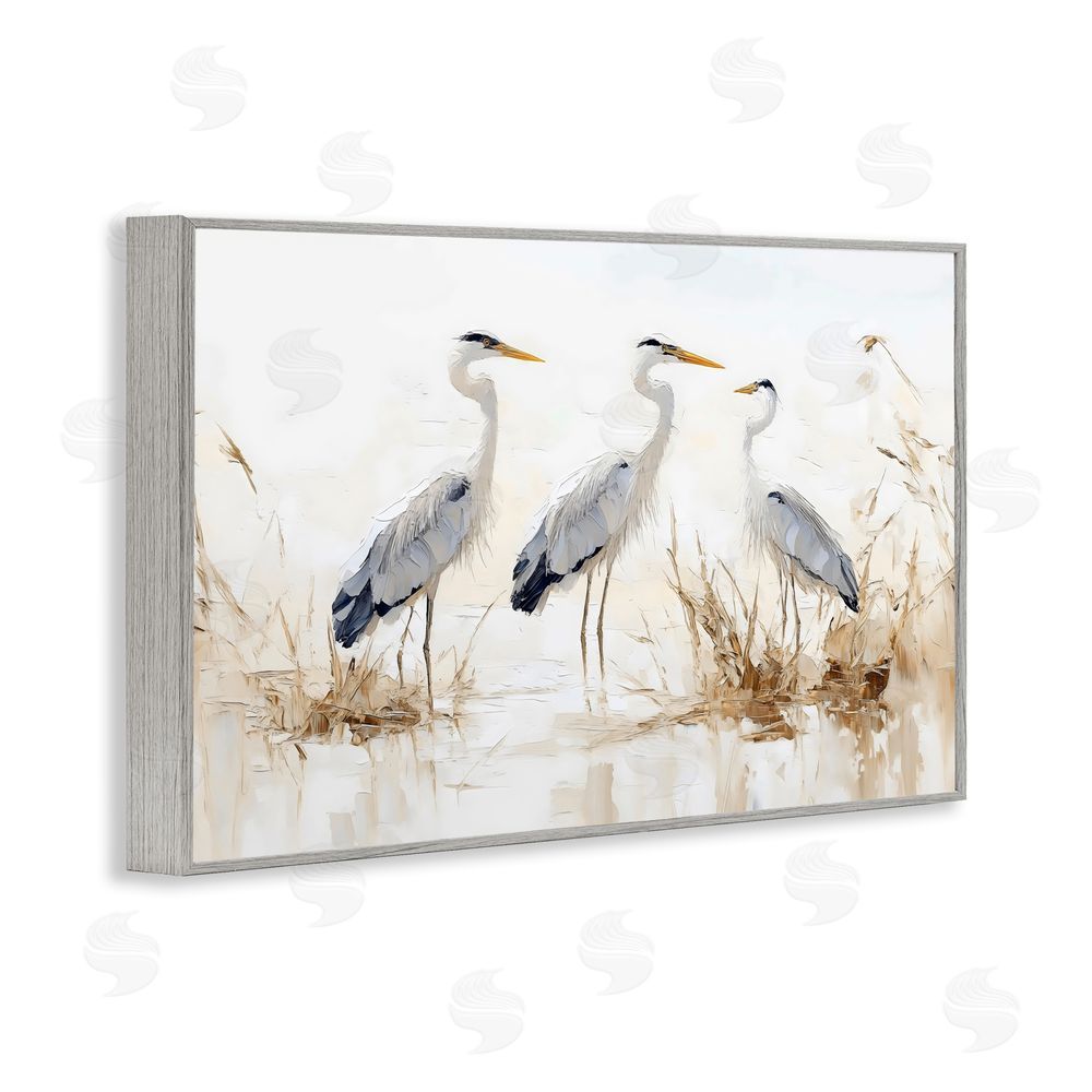 LSR Design Studio Neutral Blue Herons in Reeds Gray Framed Giclee Wall Art