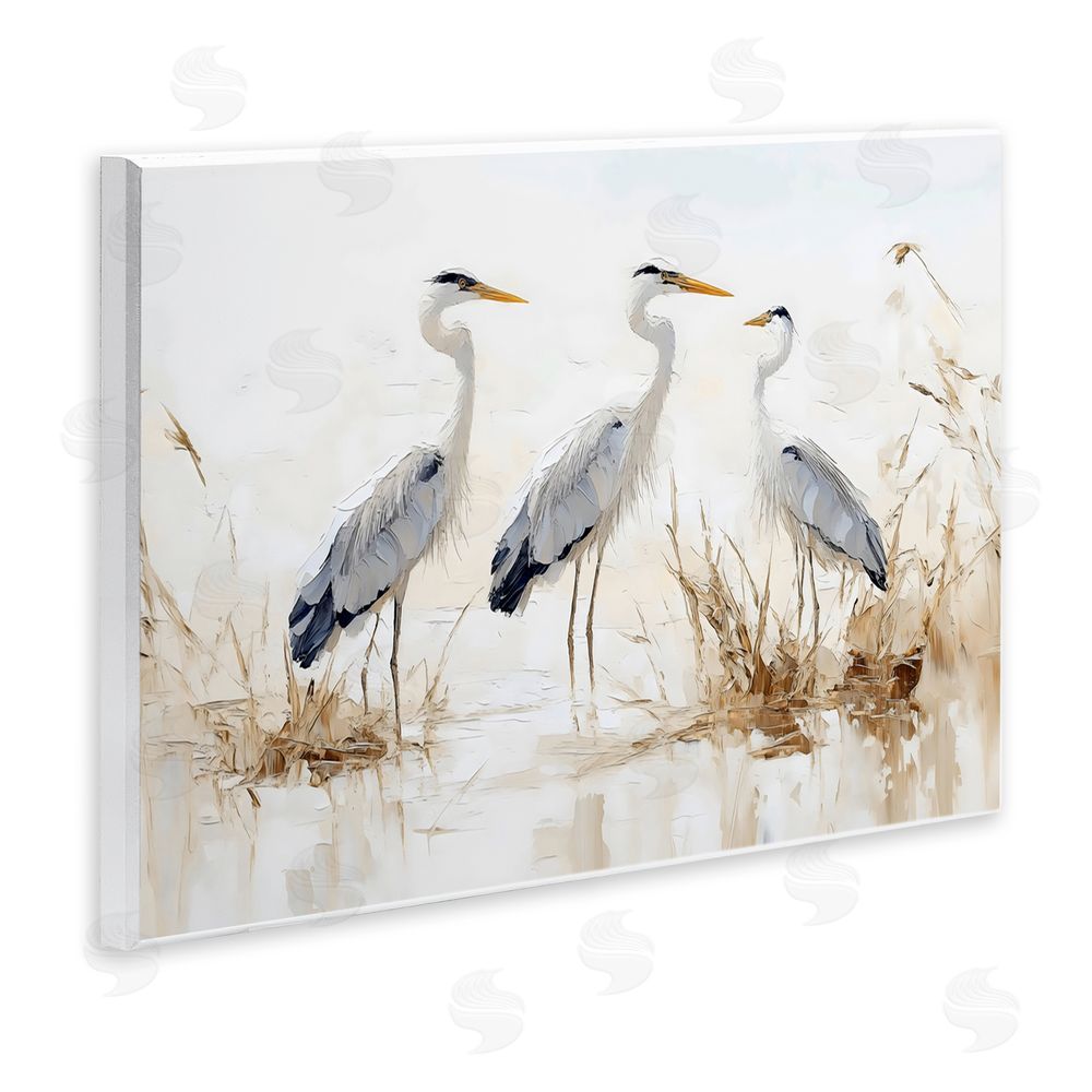 LSR Design Studio Neutral Blue Herons in Reeds Wall Plaque Home Decor Art Print