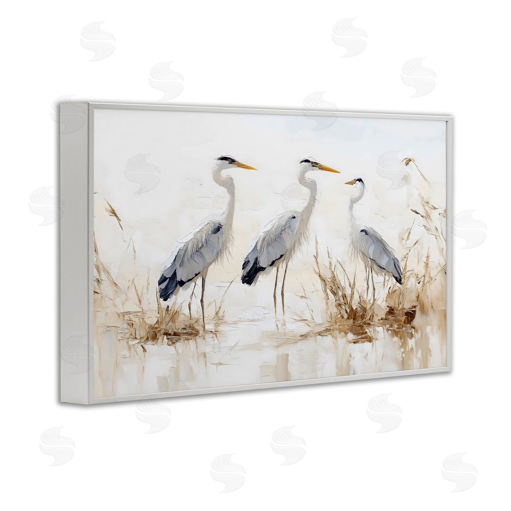 LSR Design Studio Neutral Blue Herons in Reeds White Framed Giclee Wall Art