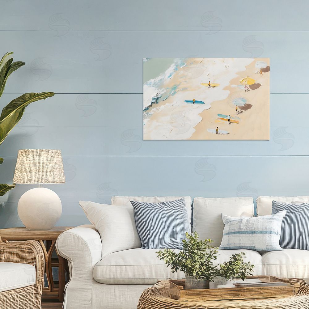 LSR Design Studio Beach Surf Summer Scene Stretched Canvas Wall Art Print in Room