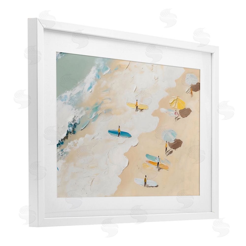 LSR Design Studio Beach Surf Summer Scene White Framed Print Under Glass with Matting Wall Art