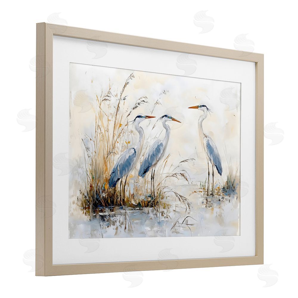 LSR Design Studio Blue Heron Trio in Wetlands Brown Framed Print Under Glass with Matting Wall Art