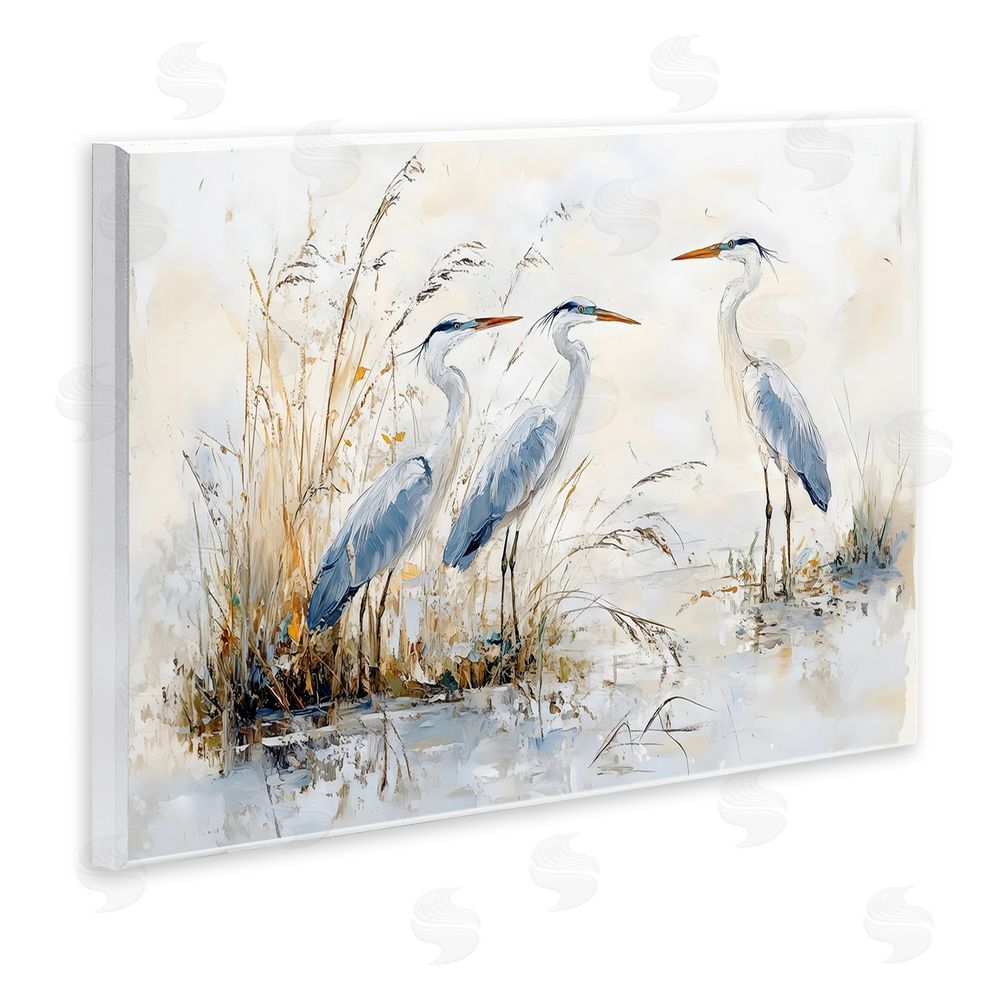 LSR Design Studio Blue Heron Trio in Wetlands Wall Plaque Art Print with White Foil Wrap
