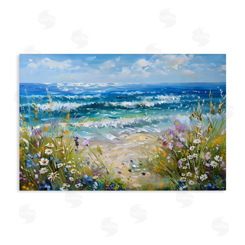Creative Studio Floral Beach Meadow by Ocean Stretched Canvas Wall Art
