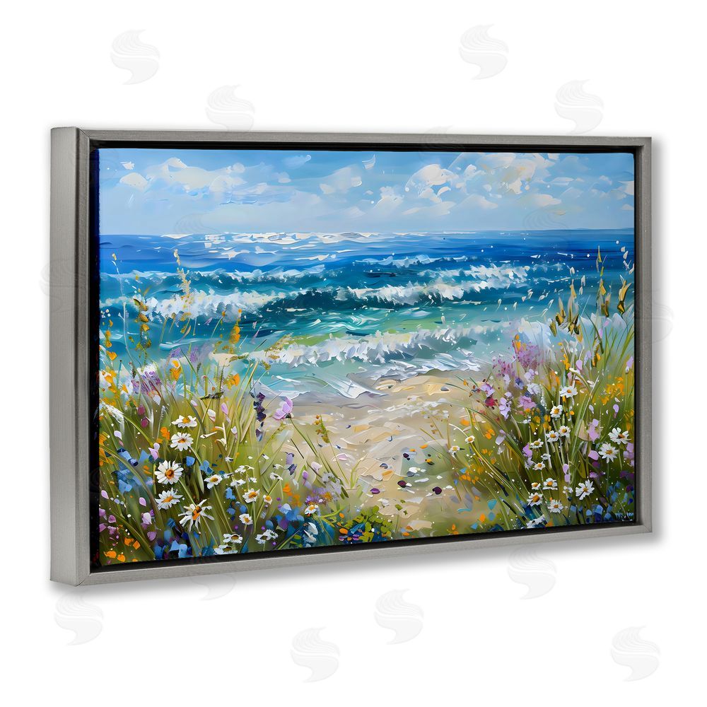 Creative Studio Floral Beach Meadow by Ocean Gray Floating Framed Canvas Wall Art