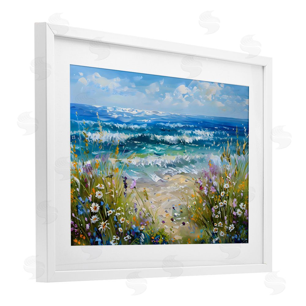 Creative Studio Floral Beach Meadow by Ocean White Framed Print Under Glass Wall Art