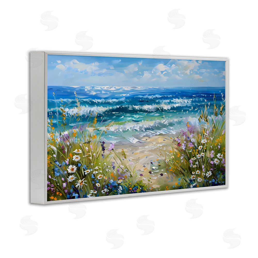 Creative Studio Floral Beach Meadow by Ocean White Framed Giclee Wall Art