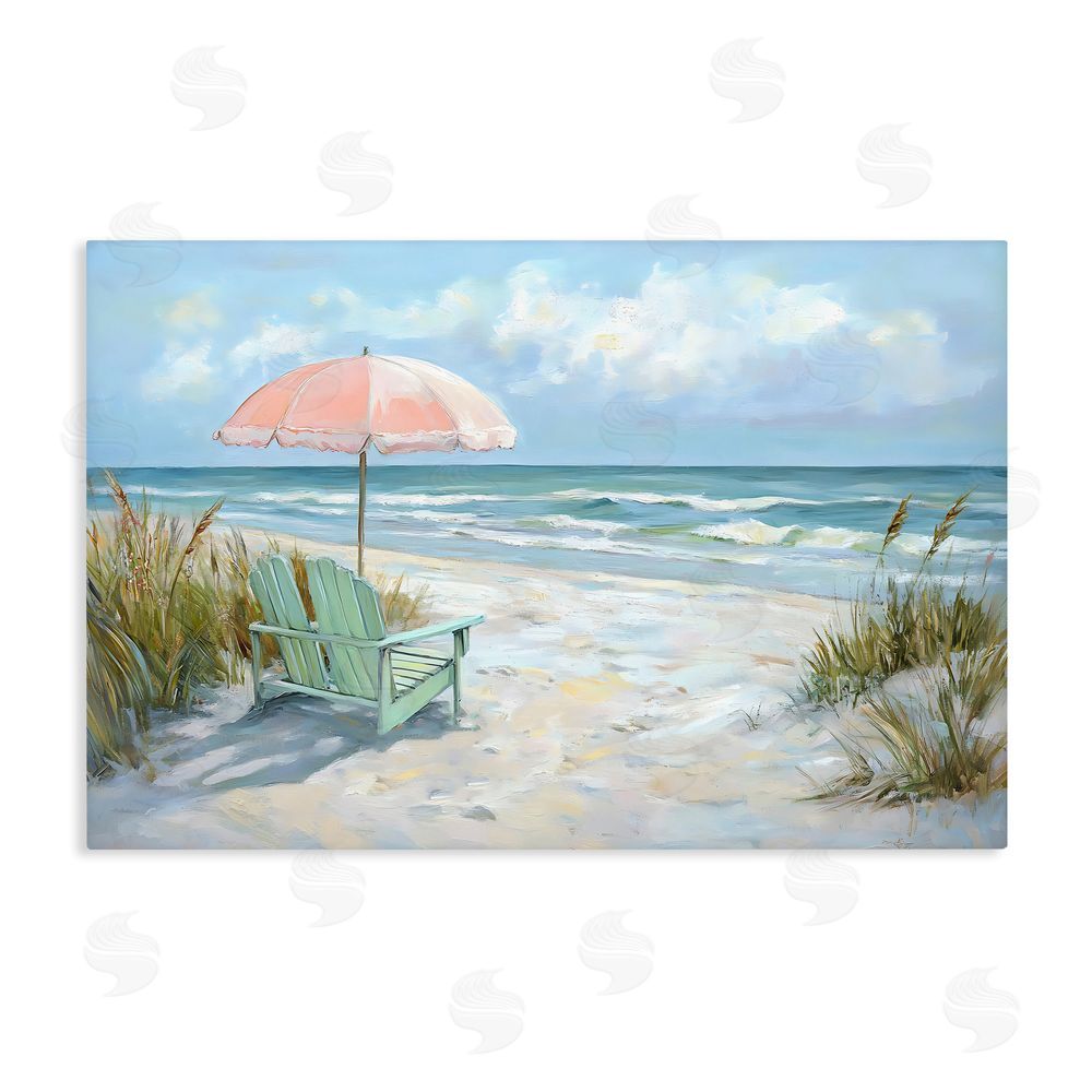 Creative Studio Seaside Chair & Pink Umbrella Stretched Canvas Wall Art Print