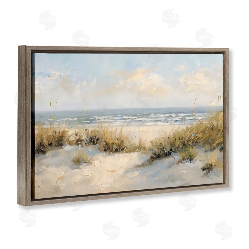 Creative Studio Coastal Birds Over Dunes Brown Floating Frame Canvas Wall Art Print