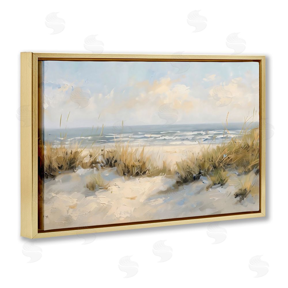 Creative Studio Coastal Birds Over Dunes Gold Floating Frame Canvas Wall Art Print