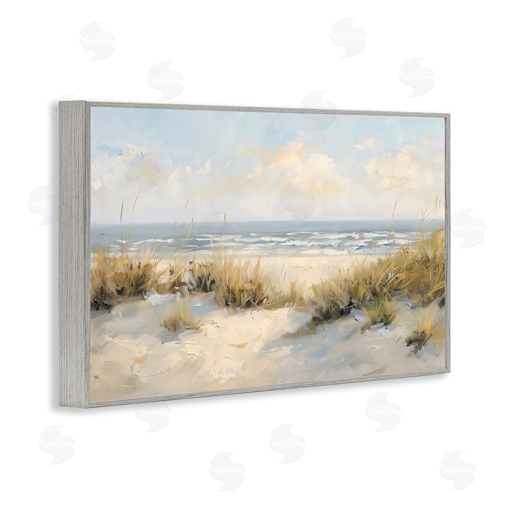 Creative Studio Coastal Birds Over Dunes Gray Framed Giclee Wall Art Print