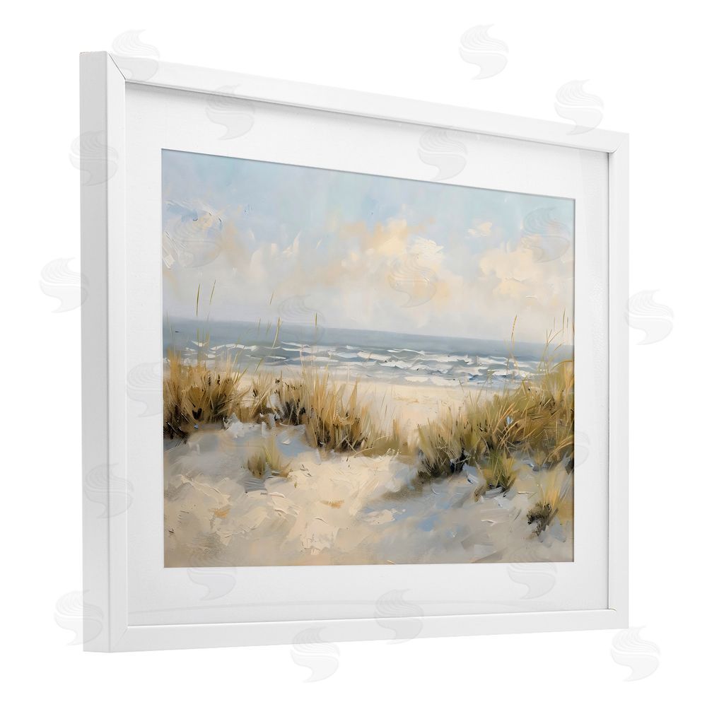 Creative Studio Coastal Birds Over Dunes White Framed Print Under Glass Wall Art