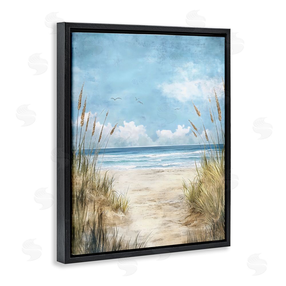 Creative Studio Free Seagulls over Beach Dunes Black Floating Framed Canvas Wall Art