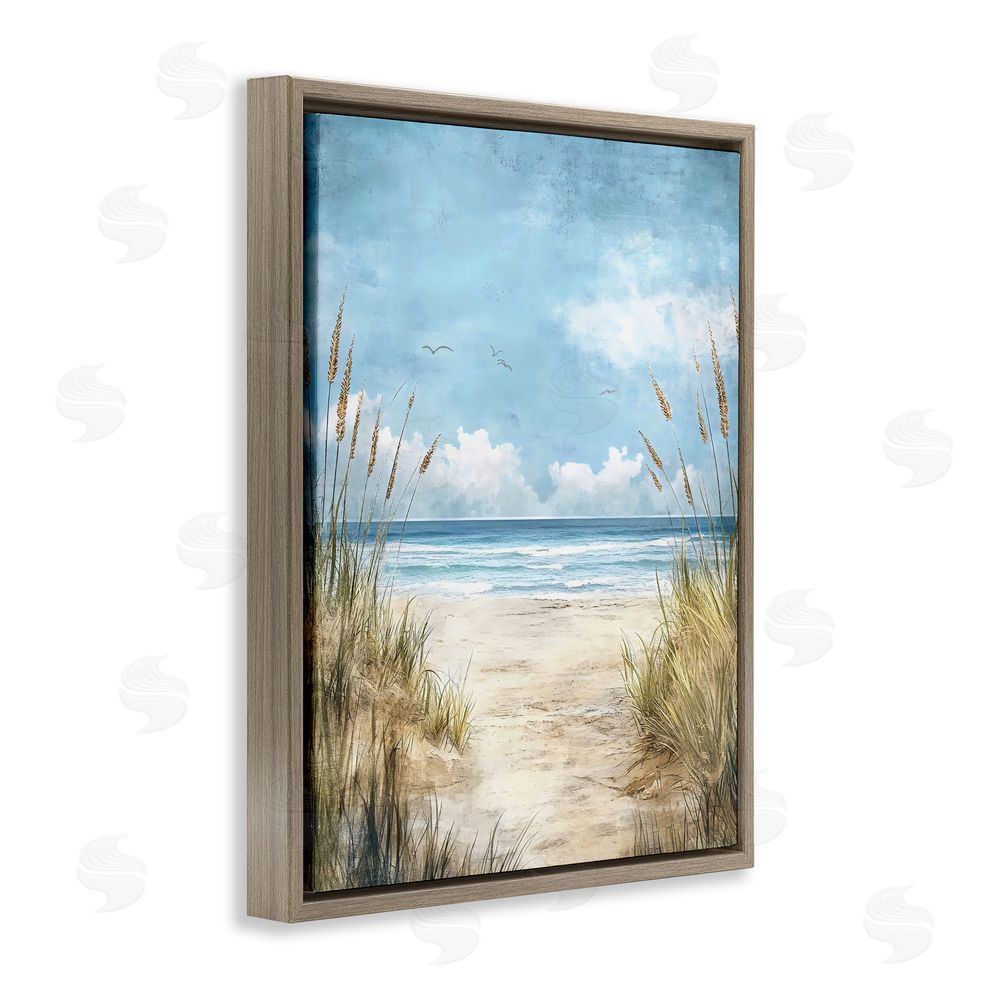 Creative Studio Free Seagulls over Beach Dunes Brown Floating Framed Canvas Wall Art