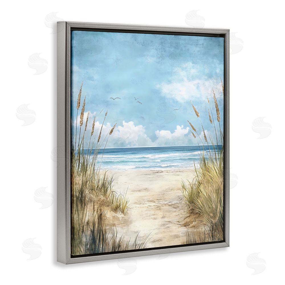 Creative Studio Free Seagulls over Beach Dunes Gray Floating Framed Canvas Wall Art