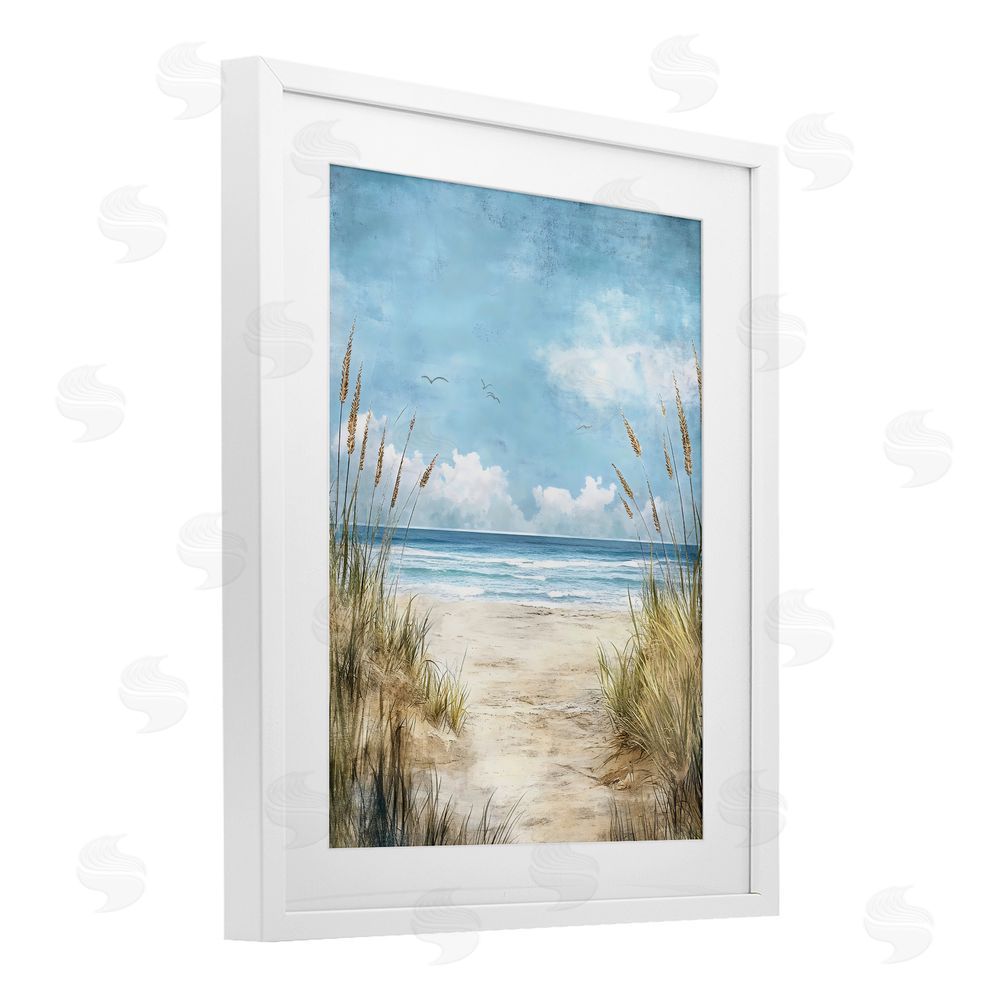 Creative Studio Free Seagulls over Beach Dunes White Framed Print Under Glass Wall Art
